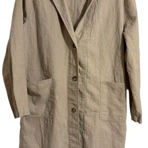 Grade & Gather Pinstripe Beige Black Linen Cotton Lightweight Boho Jacket - Med